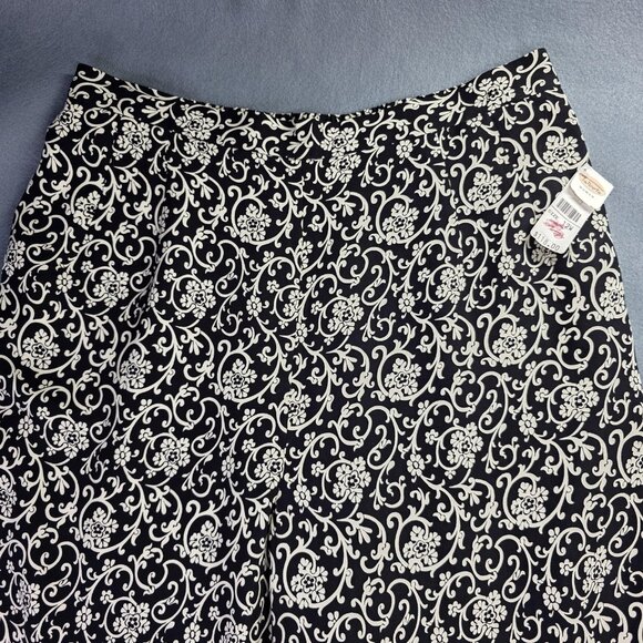 Talbots Pants Womens 12W Black White Floral Silk Dressy Pull On Elastic Waist - Picture 3 of 13